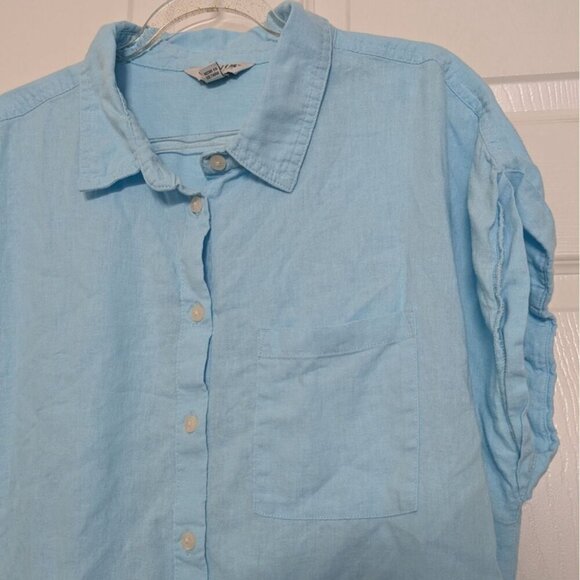 Orvis Linen Blend Shirt Womens Size Large Blue Beach Lightweight Short Sleeve - Picture 2 of 8